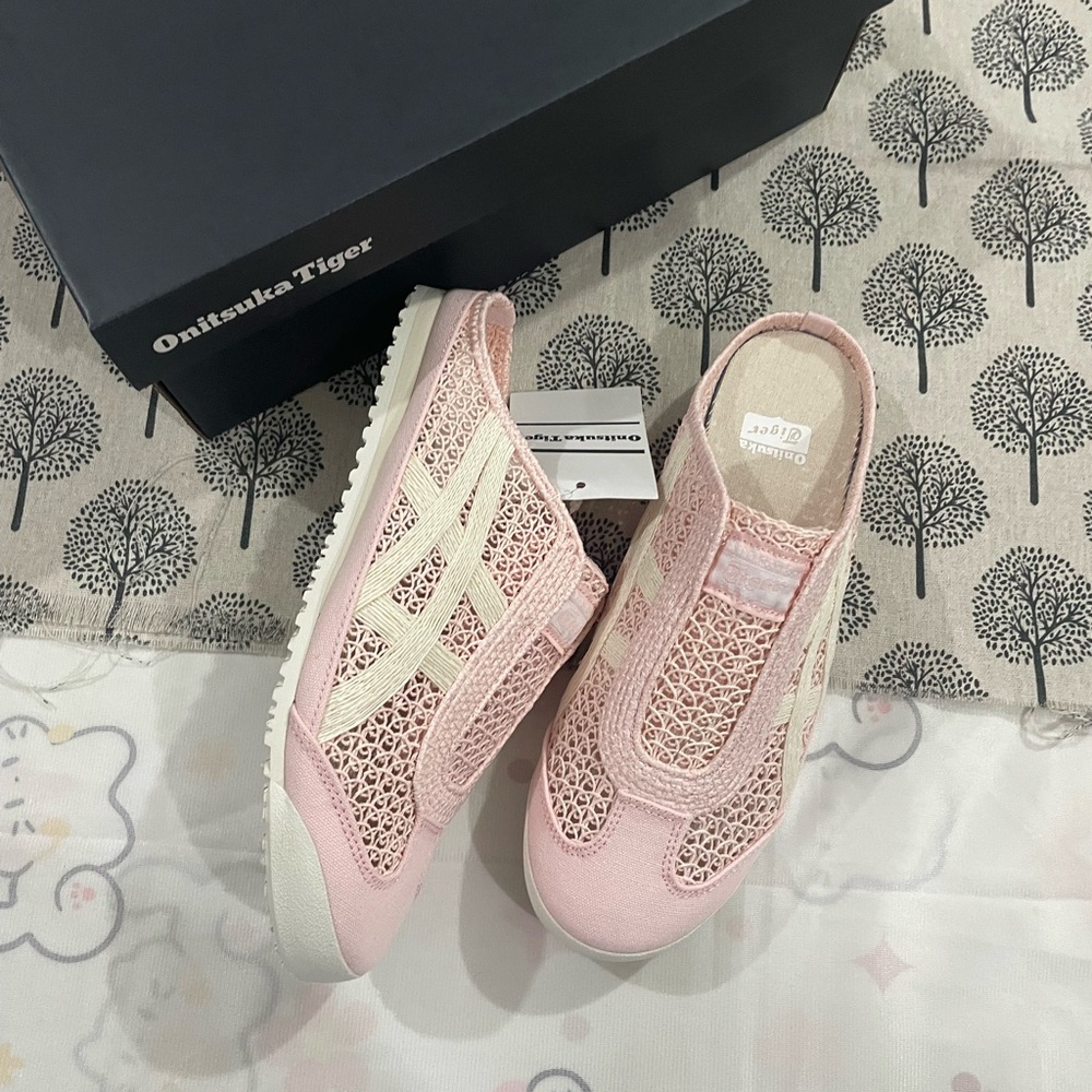 Onitsuka Tiger by Asics Pink and Cream Slip-On Mules